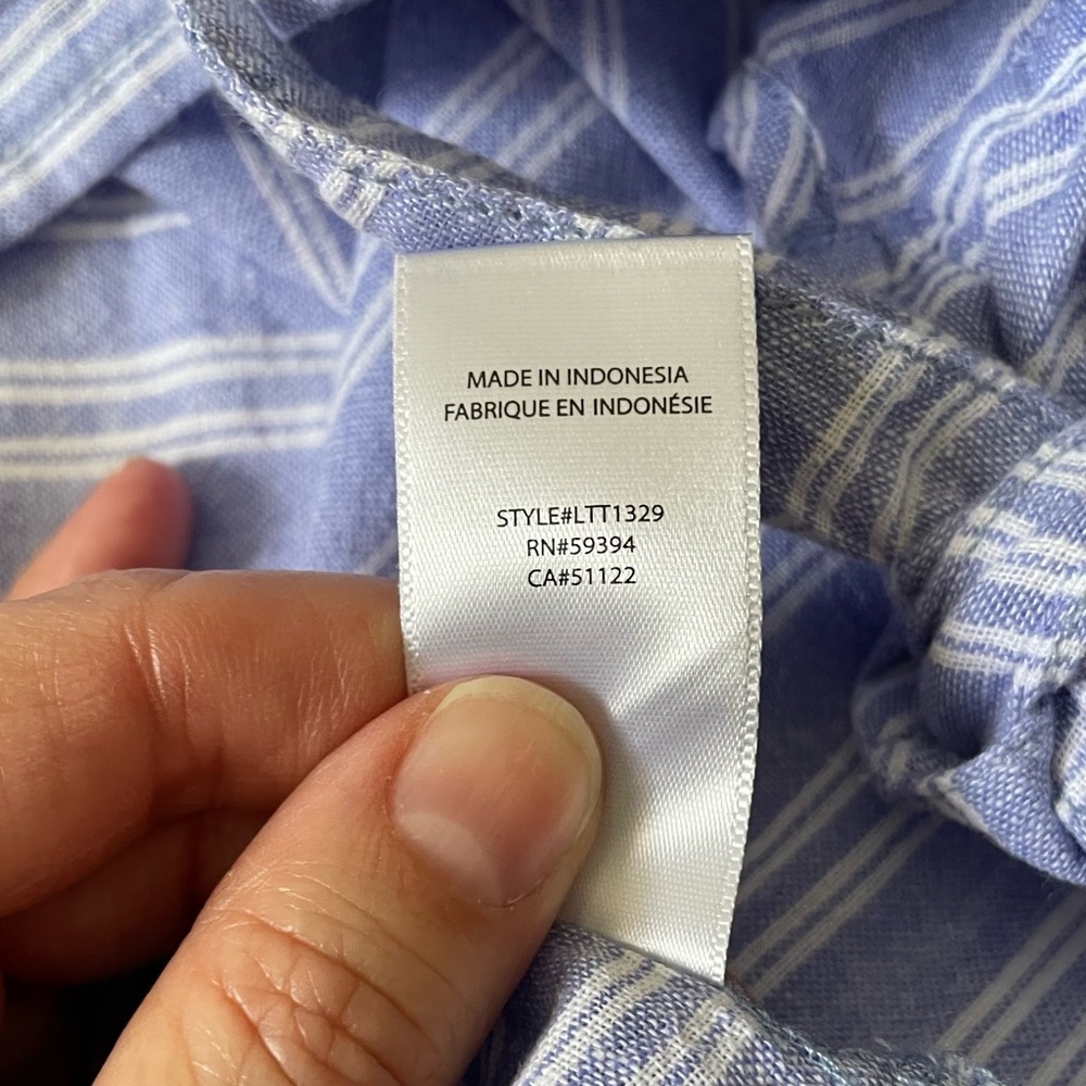 Beachlunch Lounge Blue & White Striped Linen Blend Wide Sleeve Side Tie Blouse - Picture 5 of 11